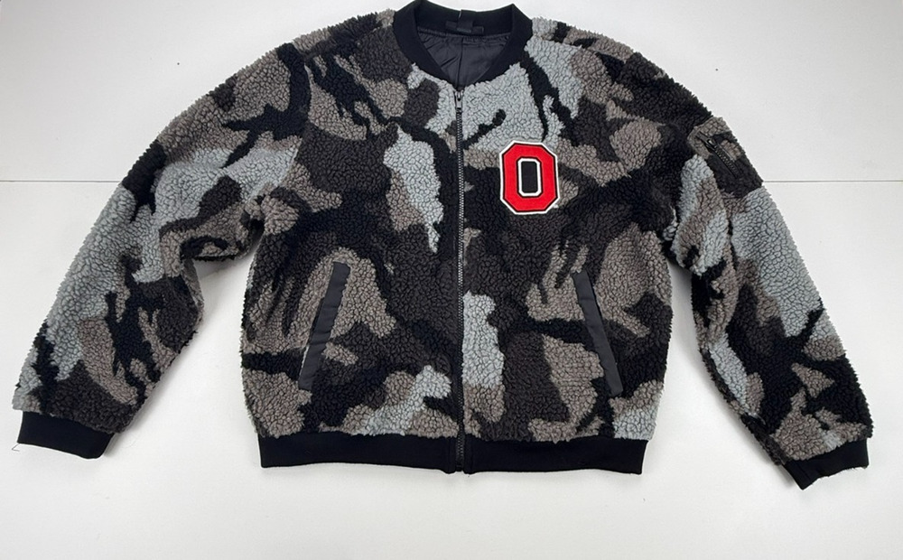 Ohio State Buckeyes Wild Collective Camo Sherpa Bomber Jacket Womens M OSU